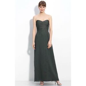 Amsale Womens Strapless Chiffon Silk Lined Gray Maxi Dress Gown Size 12